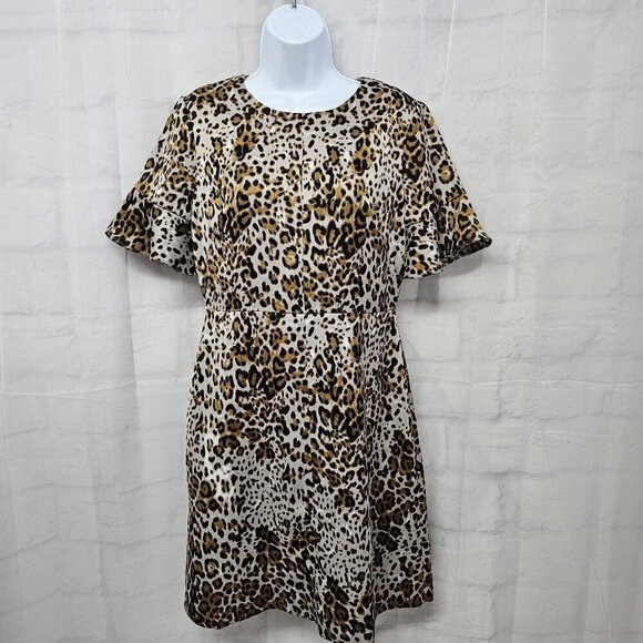 Vintage Banana Republic Brown Leopard Fit & Flare Dress Retro 4 - Picture 1 of 13